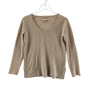 Max & Moi 100% Cashmere Sweater Women 4 Small Beige V-Neck Designer Quiet Luxury